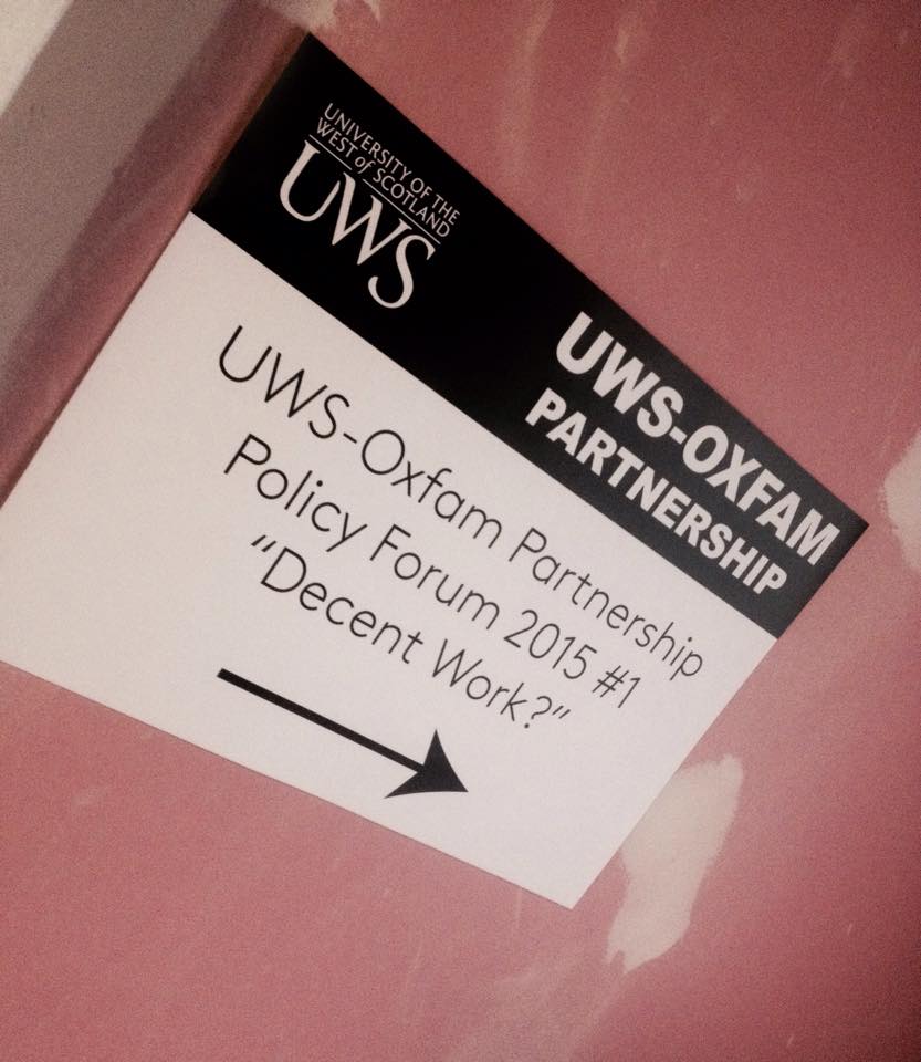 UWS Oxfam Partnership Policy Sign | Academic Meets Campaigning | University of the West of Scotland