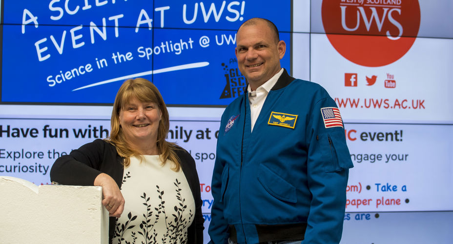 Julie Edgar of UWS with NASA astronaut, Commander Tony Antonelli.