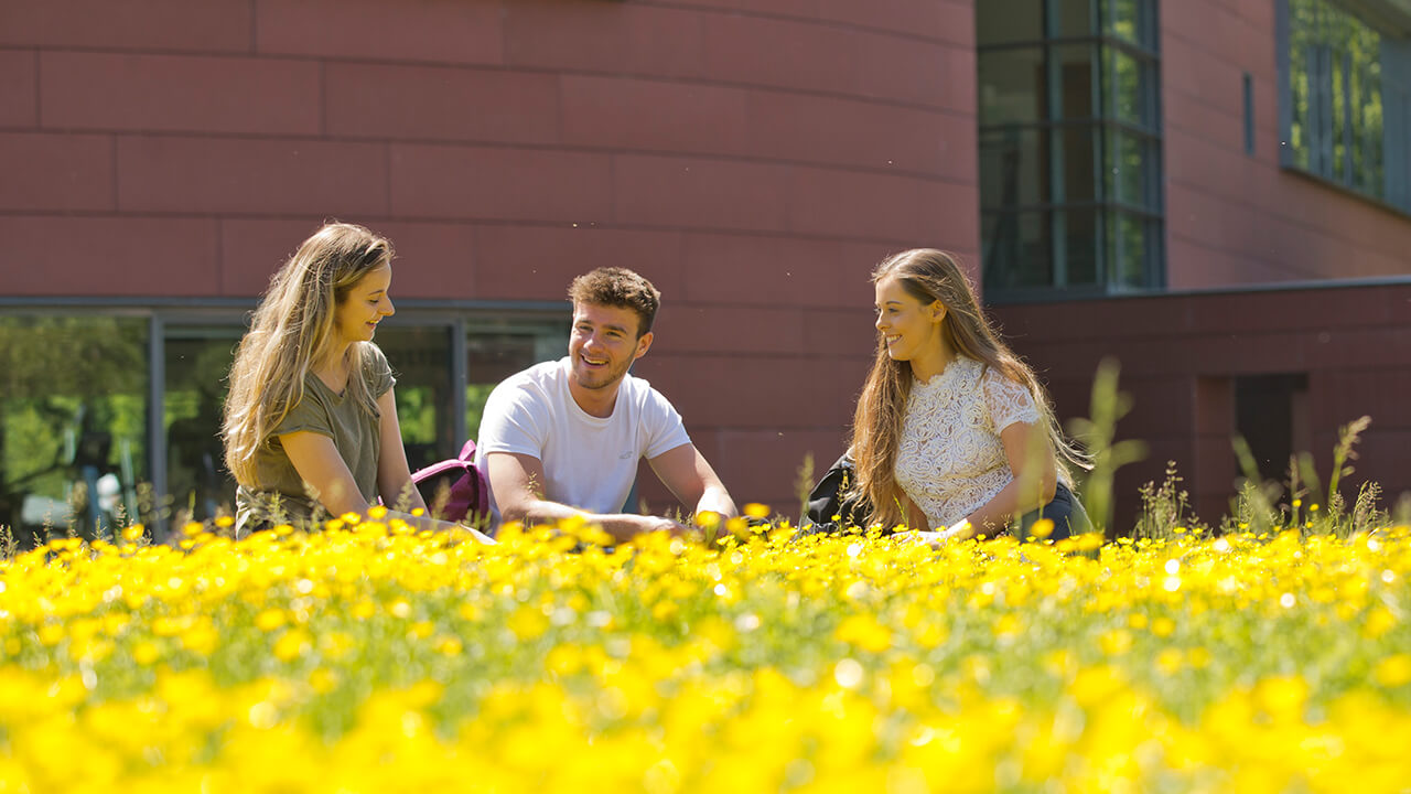 3 students outside Dumfries Campus