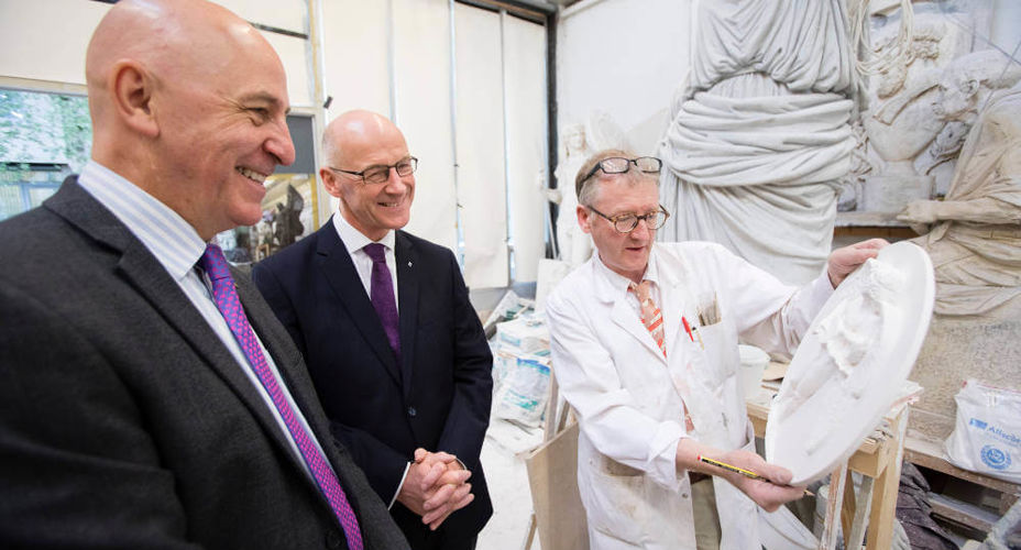 Deputy First Minister and UWS Principal with Sandy Stoddart on ministerial visit to Paisley Campus