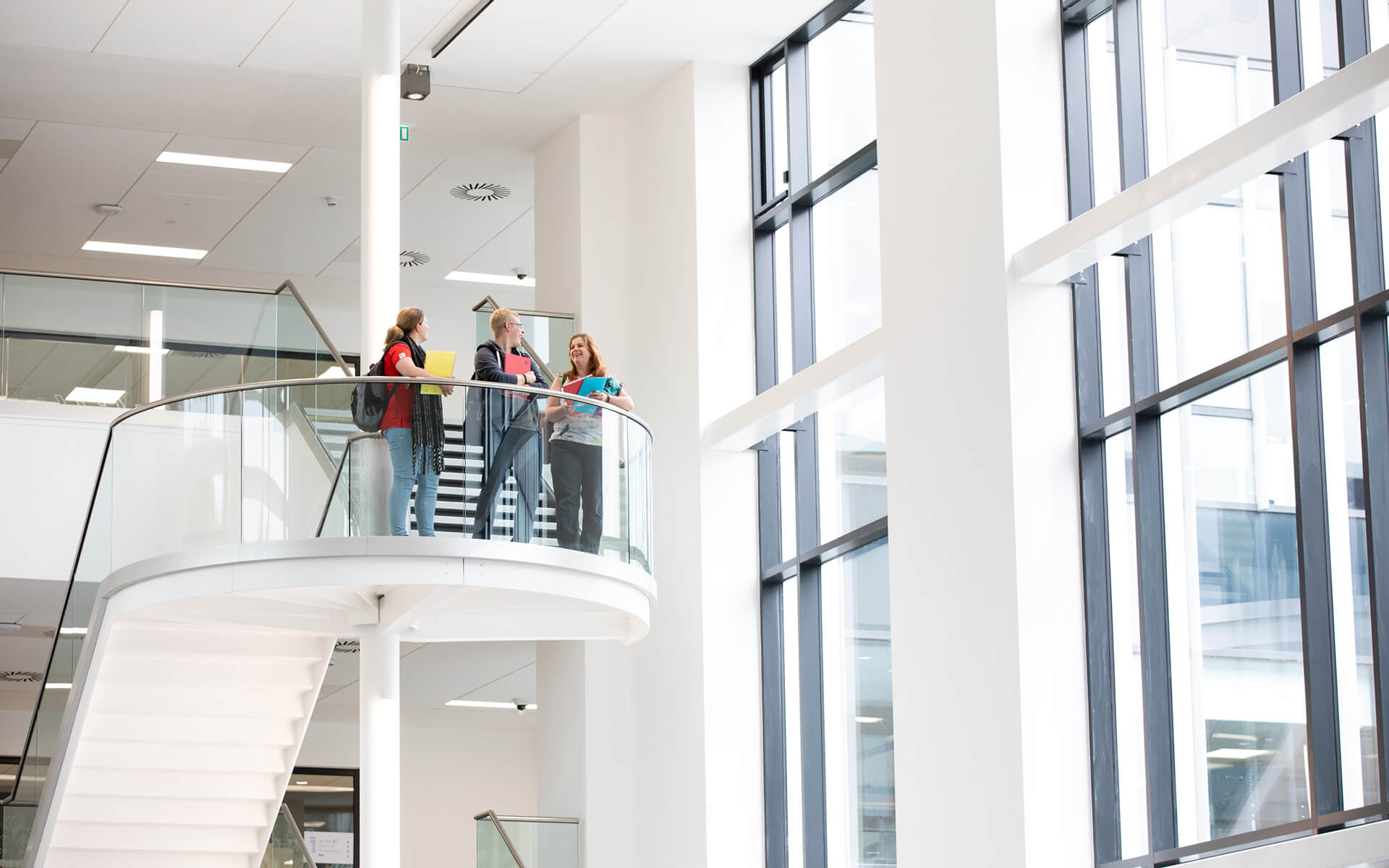 Students at the top of the stairs Lanarkshire Campus