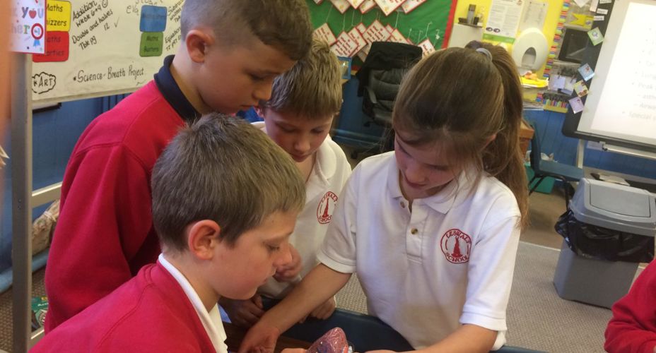 COPD roadshow School pupils with exhibition equipment