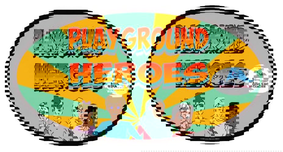 Digital art image of Playground heros and logo