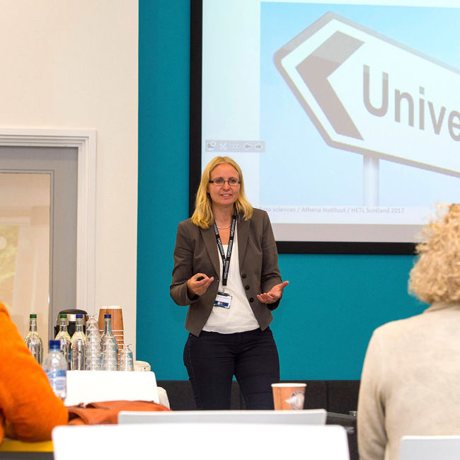 Speaker addressing UWS Annual Learning Teaching and Research Conference 2018