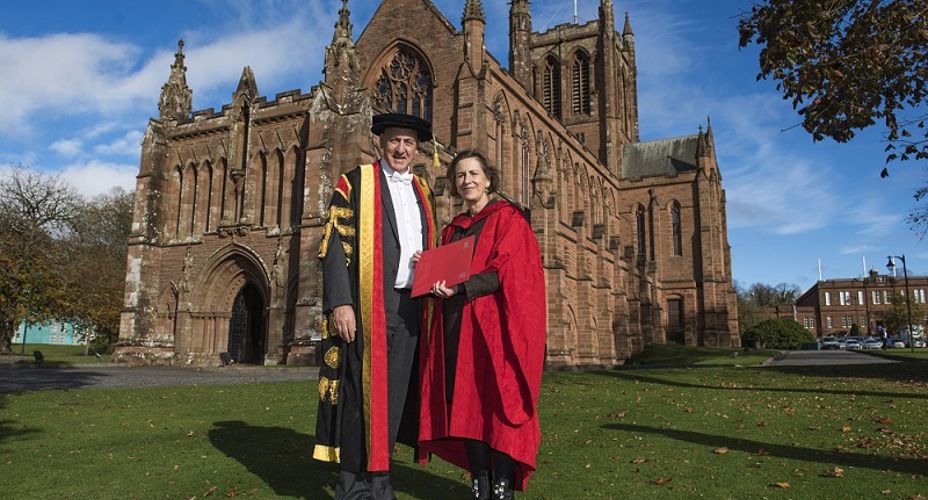 Prof. Mahoney and Hon Doc outside Church