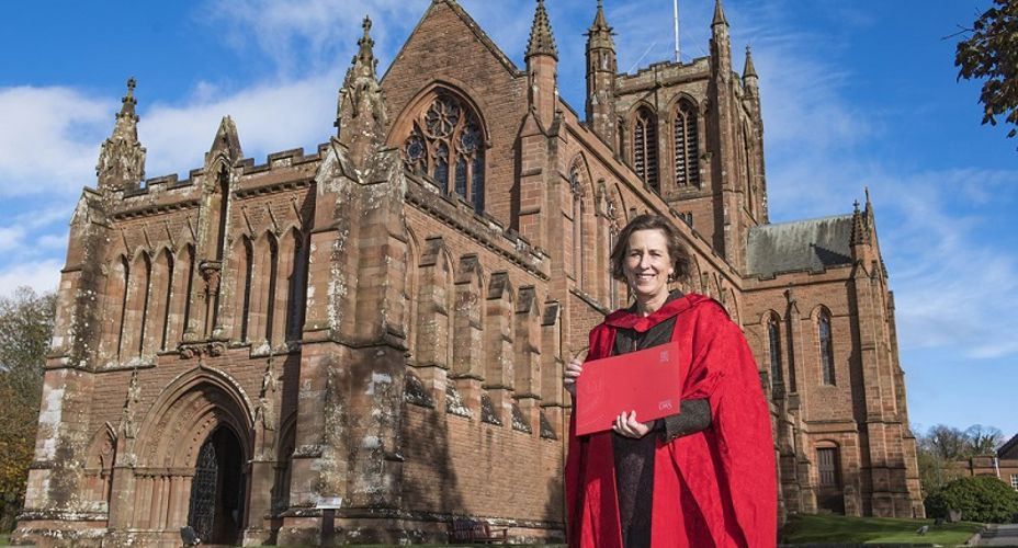 Kirsty Wark In Graduation gowns outside church
