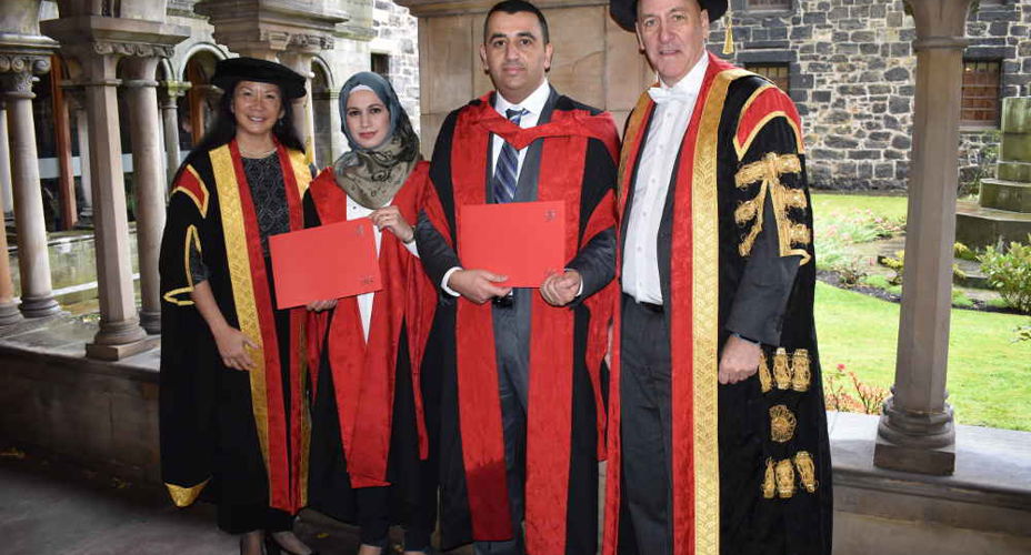 Husband & wife receive PhD from same school on same day at UWS's Paisley Graaduation ceremony.