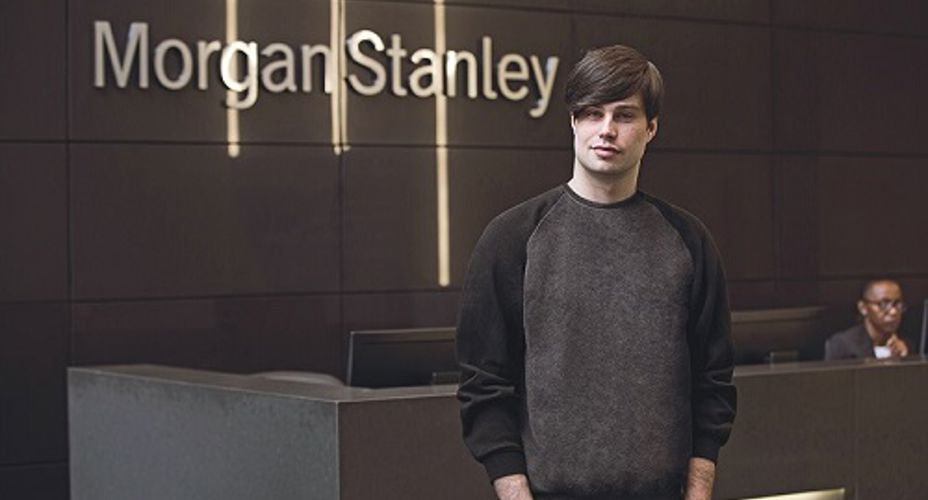 William Taylor - student in front of Morgan stanley sign