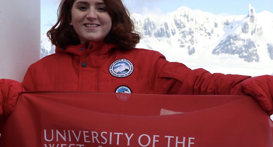 Catherine Campbell with UWS Flag