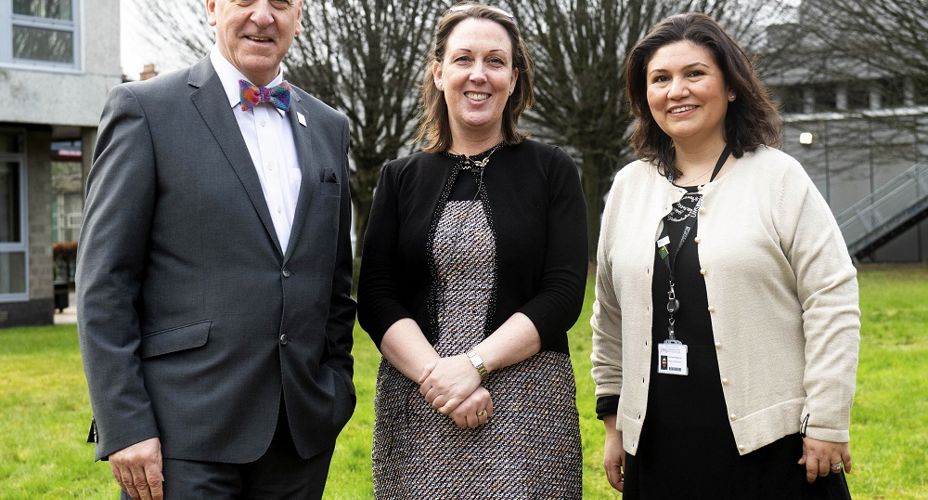 Prof Mahoney with Fiona Henriquez and Sheila Rowan