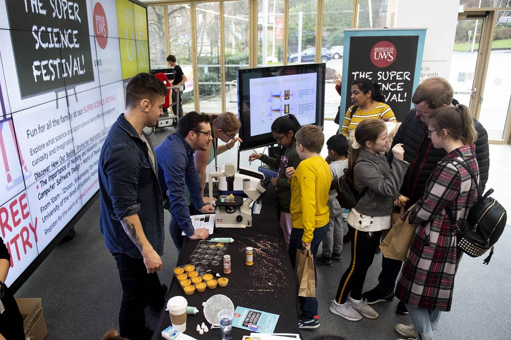 Visitors and exhibitors at Science festival Paisley campus