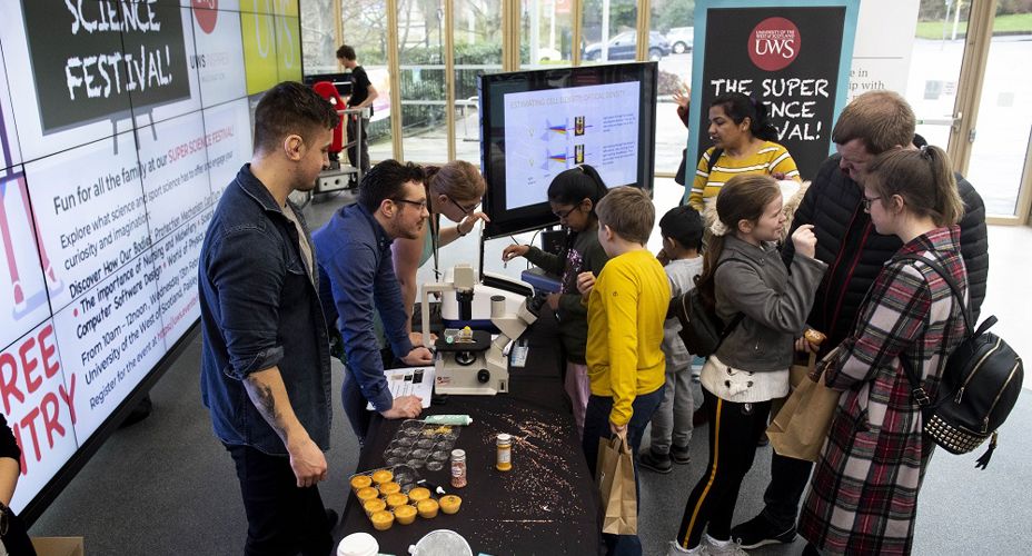 Visitors and exhibitors at Science festival Paisley campus