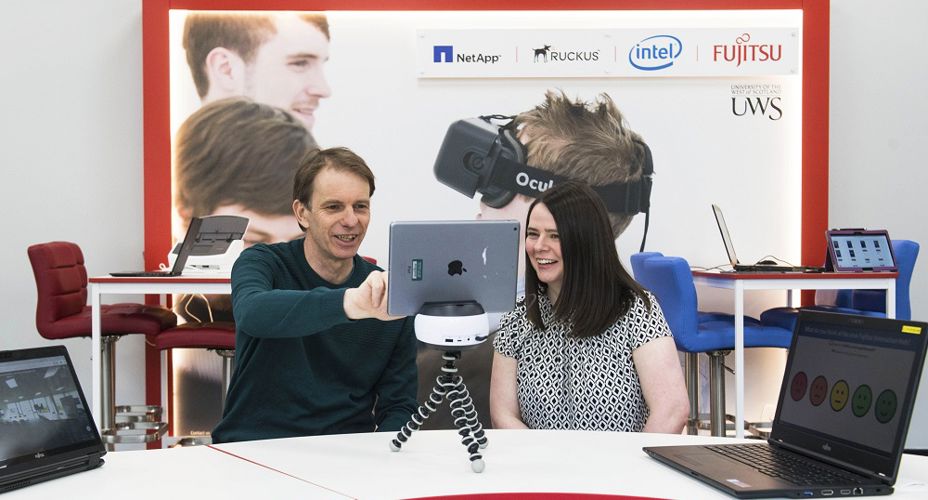 UWS Fujitsu Innovation Hub launch staff using technology