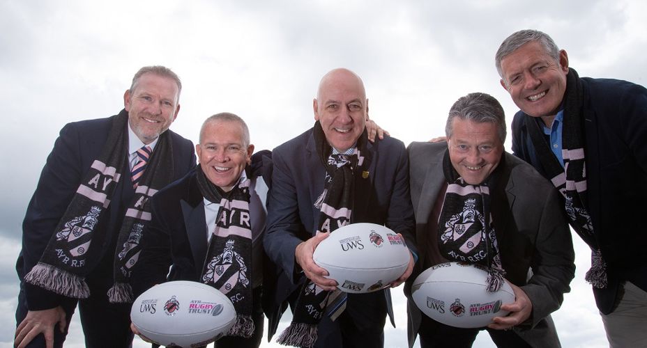 Prof Mahoney with Ayr Rugby staff