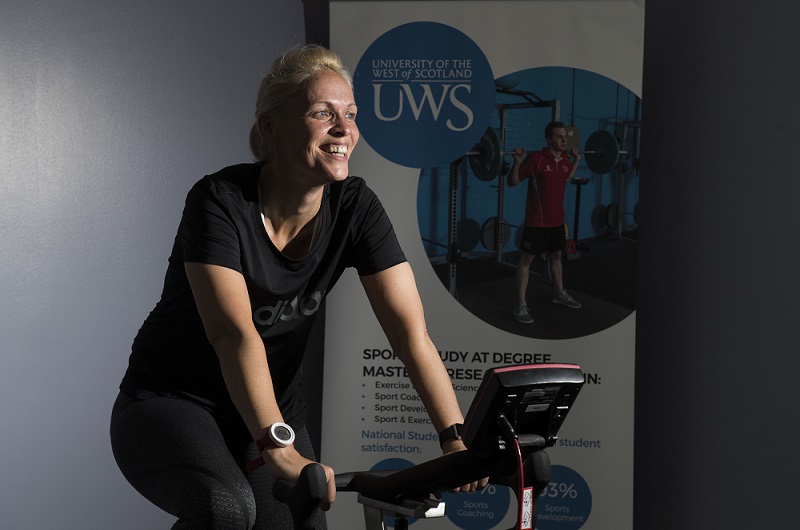 Shelley Kerr on exercise bike 