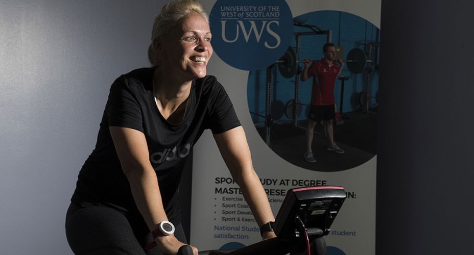 Shelley Kerr on exercise bike