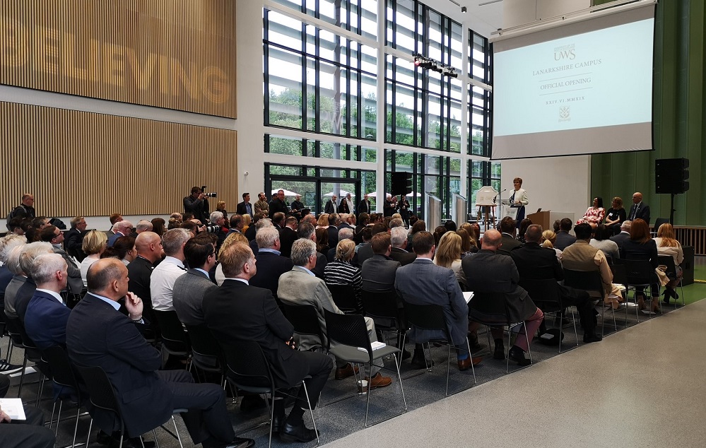 First Minister presenting to guests at Lanarkshire Campus 