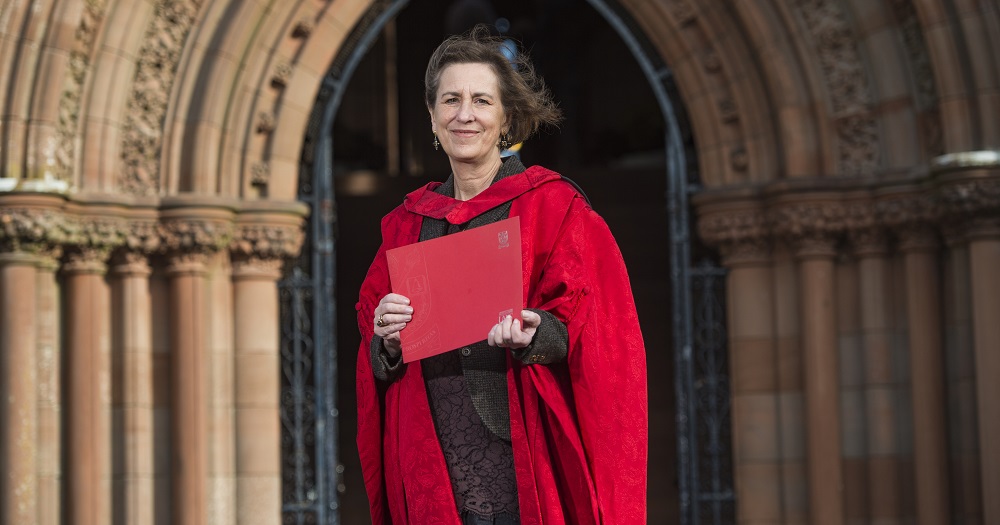 Kirsty Wark In Graduation gowns outside church