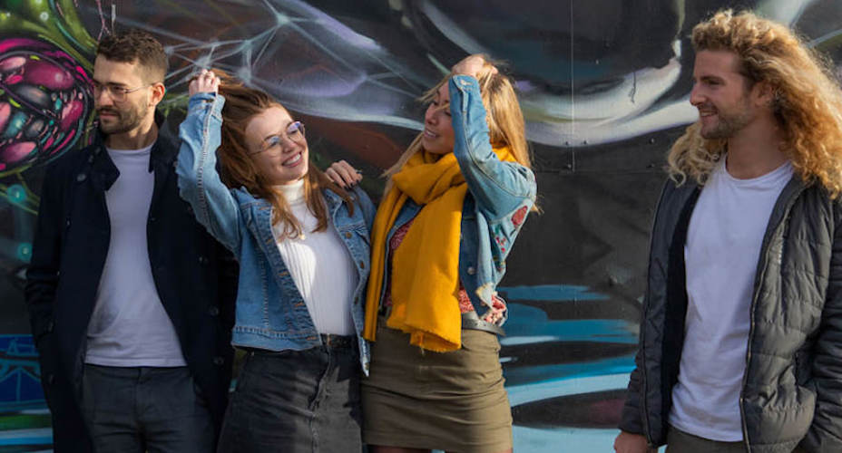 UWS students at graffiti wall in Glasgow.