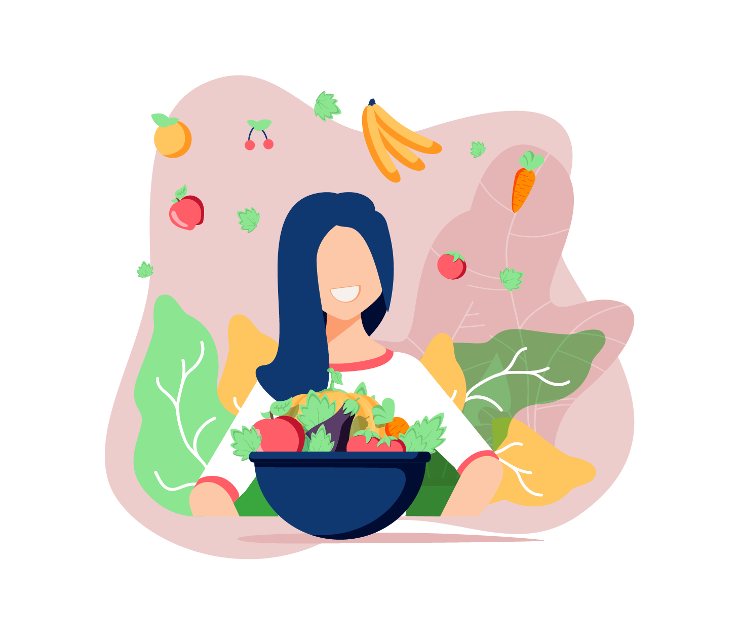 Digital art of person with bowl of salad/veg