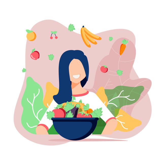 Digital art of person with bowl of salad/veg