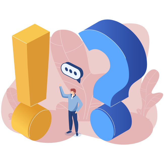 Digital art of exclamation and question mark and person