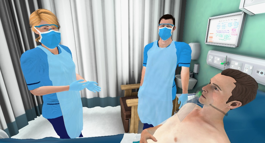 COVID Training | Computer simulated image of two nurses with patient in a hospital bed