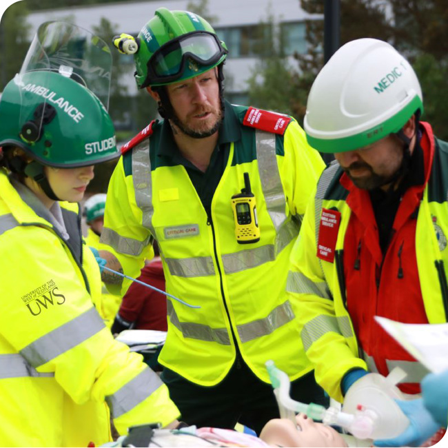 Three paramedics in hi-vis