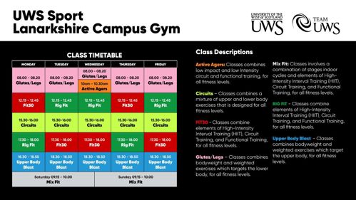 UWS Sport - Lanarkshire Campus Gym Timetable - Feb 2026
